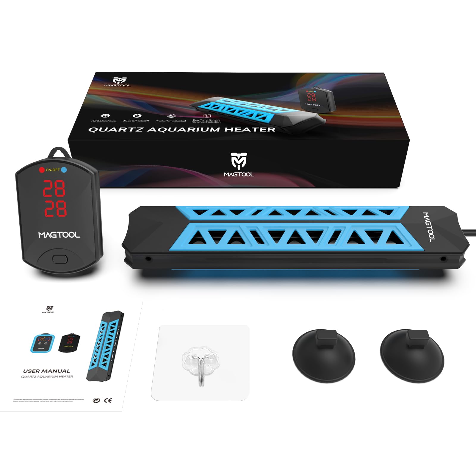 MagTool Aquarium Heater, 100W-1200W Submersible Fish Tank Heater with Over-Temperature Protection and Automatic Power-Off Fish Heater with Digital LED Controller for Freshwater and Saltwater