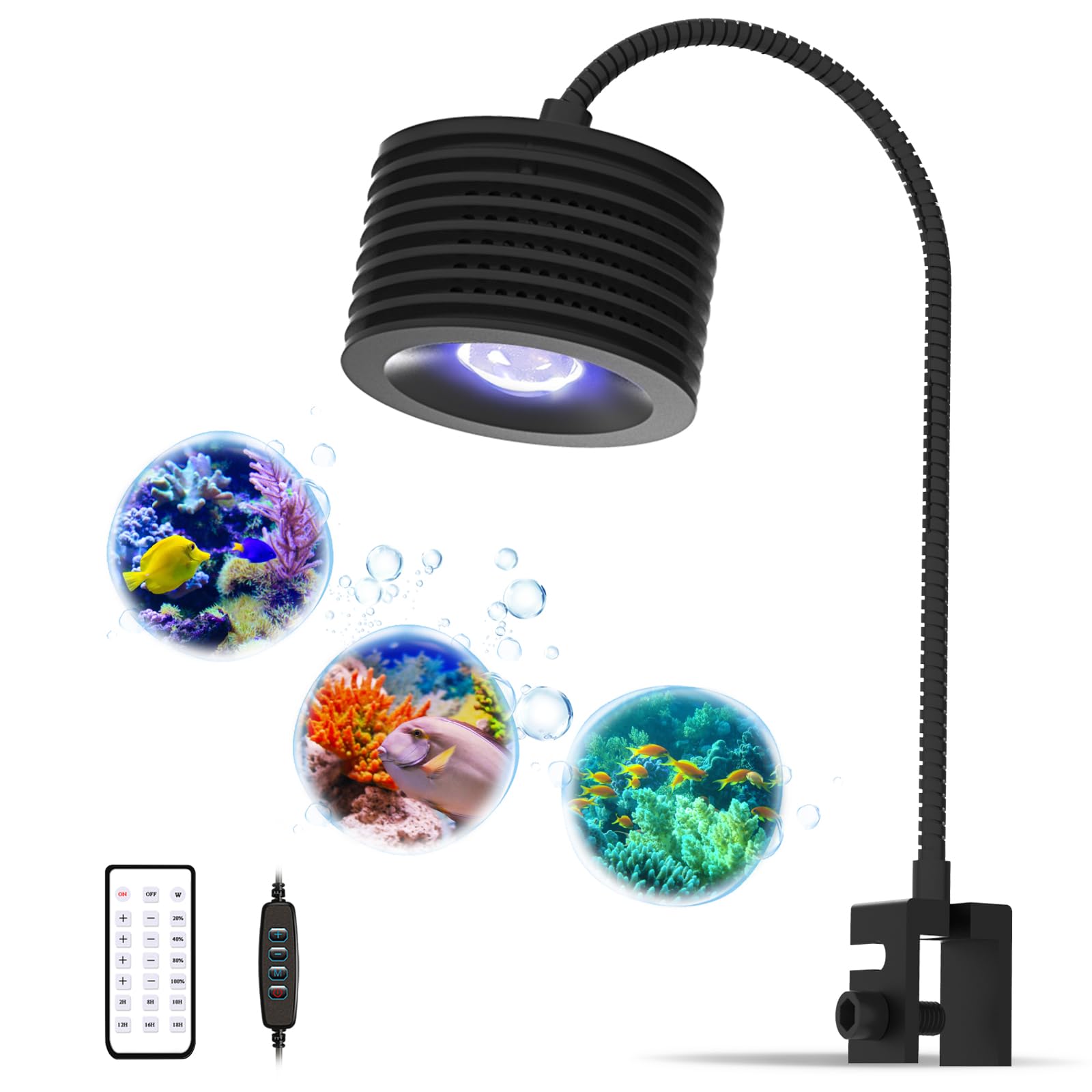 Lominie LED Aquarium Light Saltwater Aquarium Lamp 30W Full Spectrum with Remote Dimmable Nano Coral Reef Light for Fish Tank with Bracket