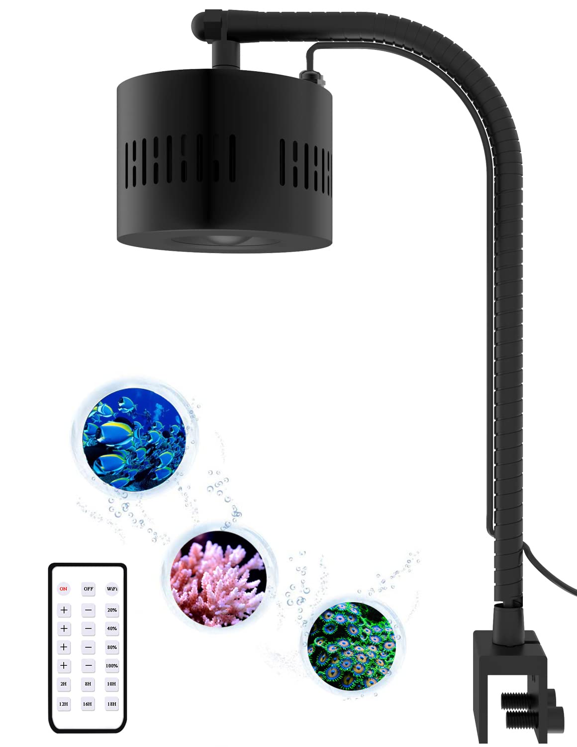 Lominie LED Aquarium Light Saltwater Aquarium Lamp 30W Full Spectrum with Remote Dimmable Nano Coral Reef Light for Fish Tank with Bracket
