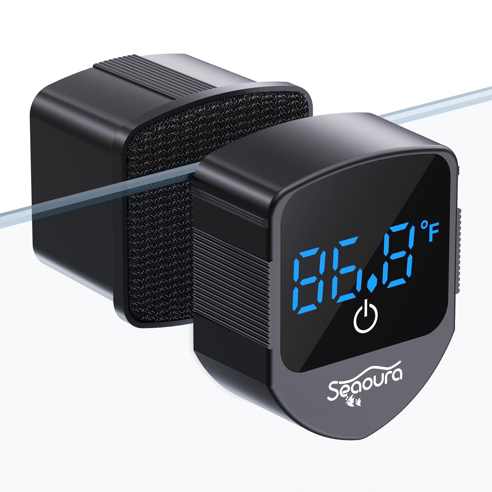 Aquarium Magnetic Cleaner with Thermometer, Fish Aquariums Mini Magnet Brush Only for Glass Tank,Tiny Magnets Clean Floating Cleaning ToolAlgae Scrapers(Blue)