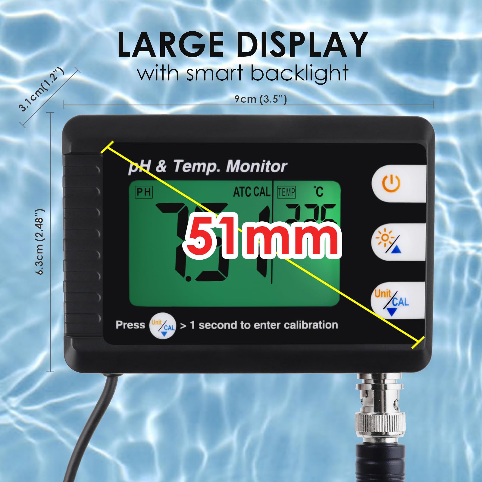 Digital Combo pH & Temperature Meter, Aquarium Thermometer pH Monitor with Automatic Calibration Function for Fish Tank Hydroponics Aquaculture Laboratory