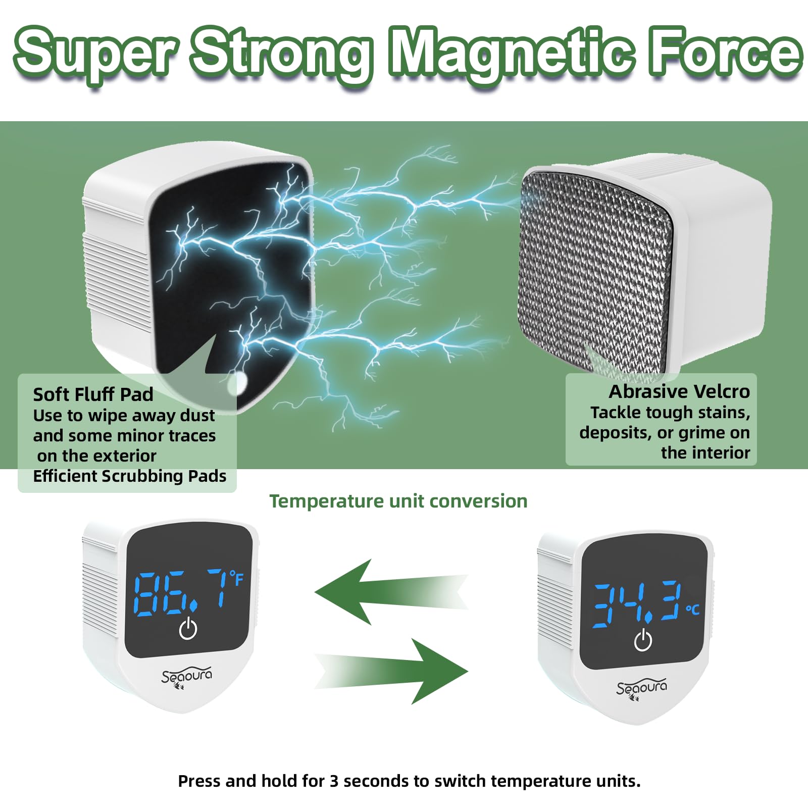 Aquarium Magnetic Cleaner with Thermometer, Fish Aquariums Mini Magnet Brush Only for Glass Tank,Tiny Magnets Clean Floating Cleaning ToolAlgae Scrapers(Blue)