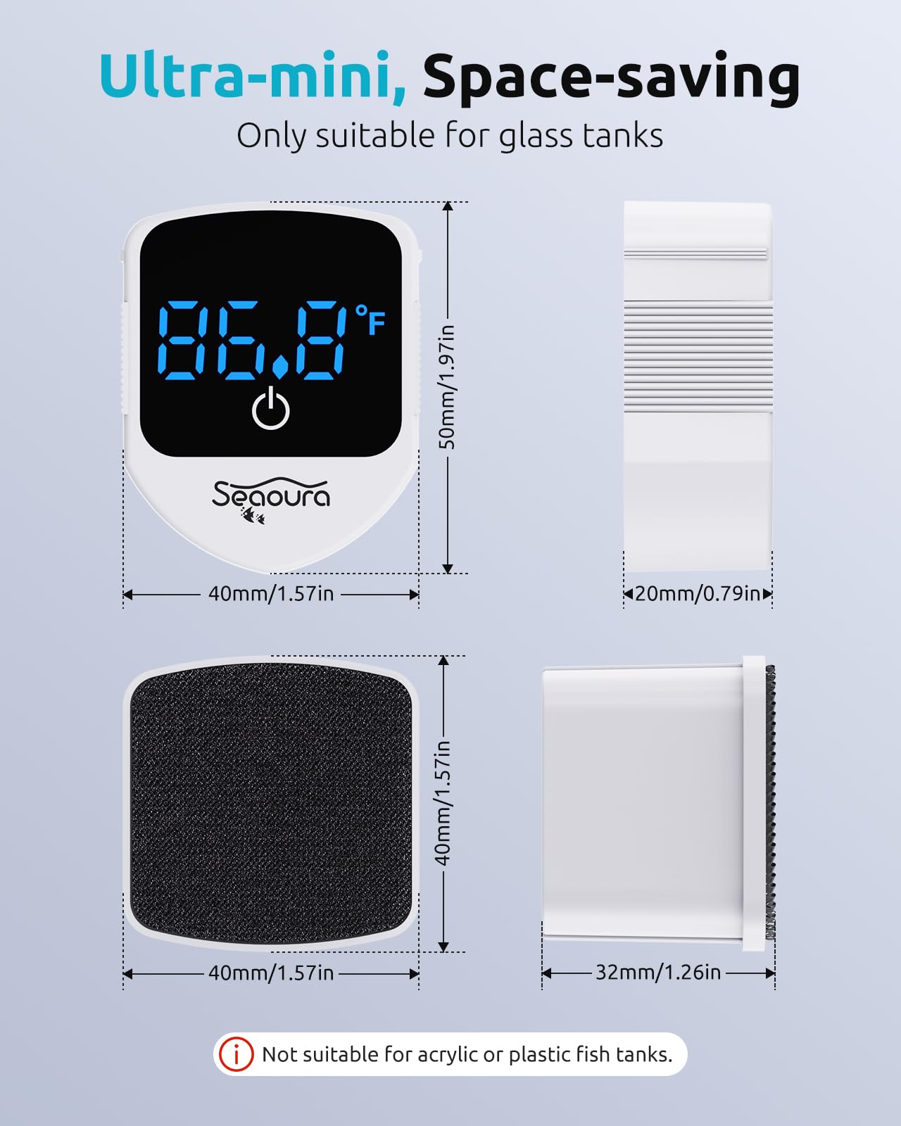 Aquarium Magnetic Cleaner with Thermometer, Fish Aquariums Mini Magnet Brush Only for Glass Tank,Tiny Magnets Clean Floating Cleaning ToolAlgae Scrapers(Blue)