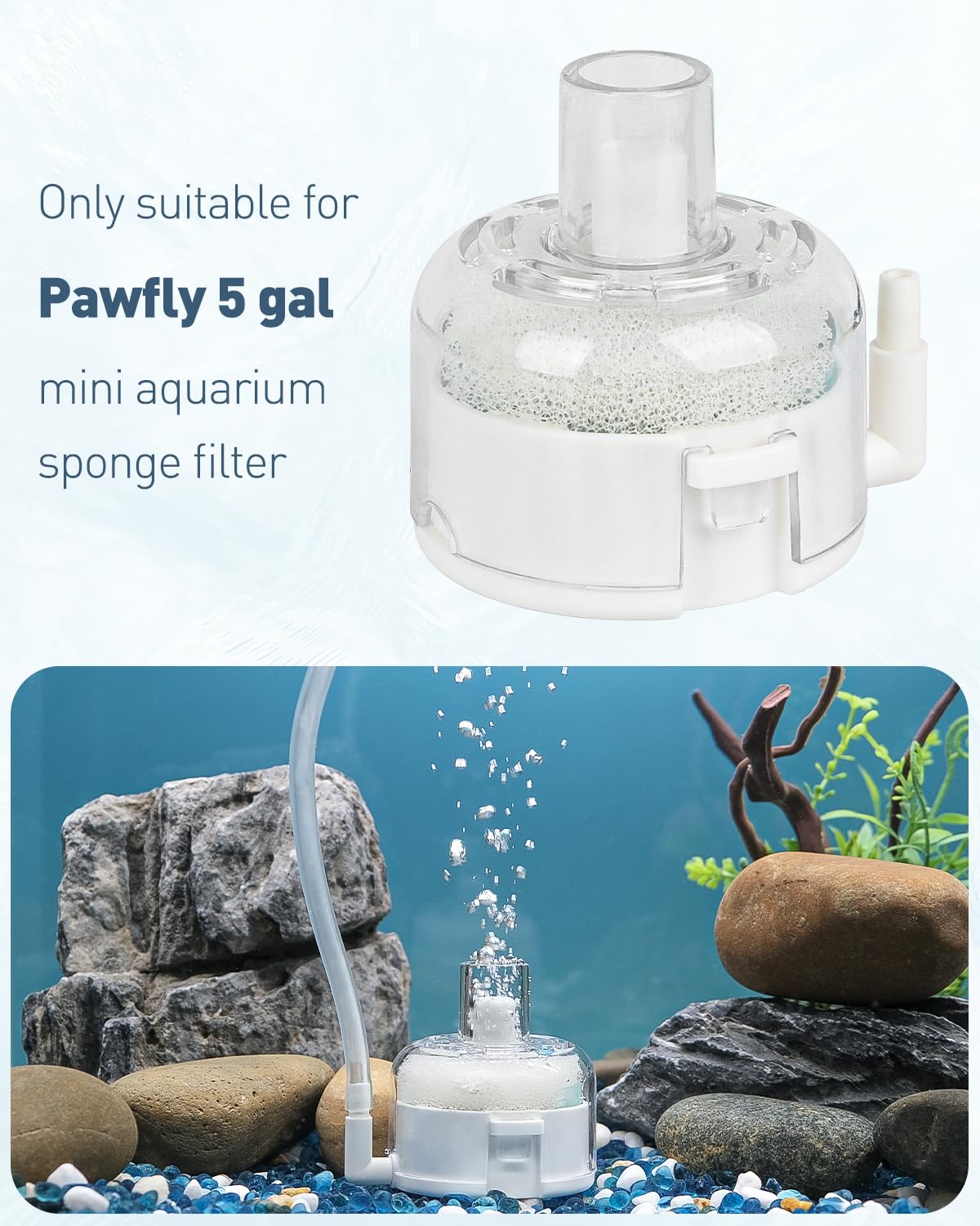 Pawfly Mini Aquarium Sponge Filter, Small Fish Tank Internal Filter with Foam and Air Stone Submersible Bio Sponge Filter for Fish Tanks up to 5 Gallon (Air Pump Not Included)