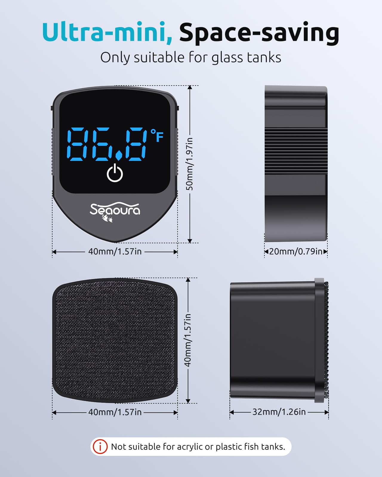 Aquarium Magnetic Cleaner with Thermometer, Fish Aquariums Mini Magnet Brush Only for Glass Tank,Tiny Magnets Clean Floating Cleaning ToolAlgae Scrapers(Blue)