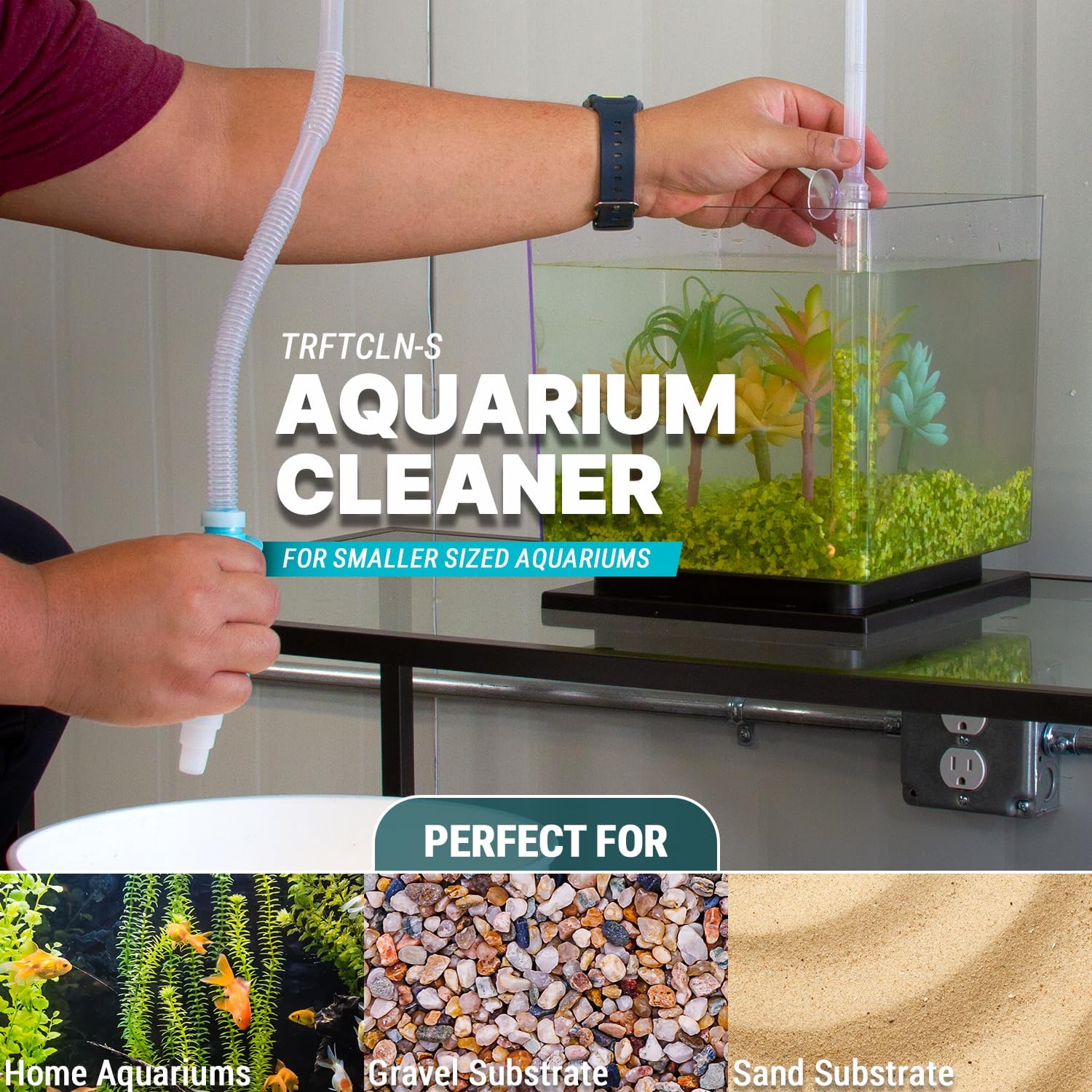 TERA PUMP Nano Aquarium Gravel Cleaner - Ideal for Under 10 Gallon Tanks, BPA-Free, Manual Squeeze Pump, High Flow, Secure Attachment, Perfect for Fresh & Saltwater Environments