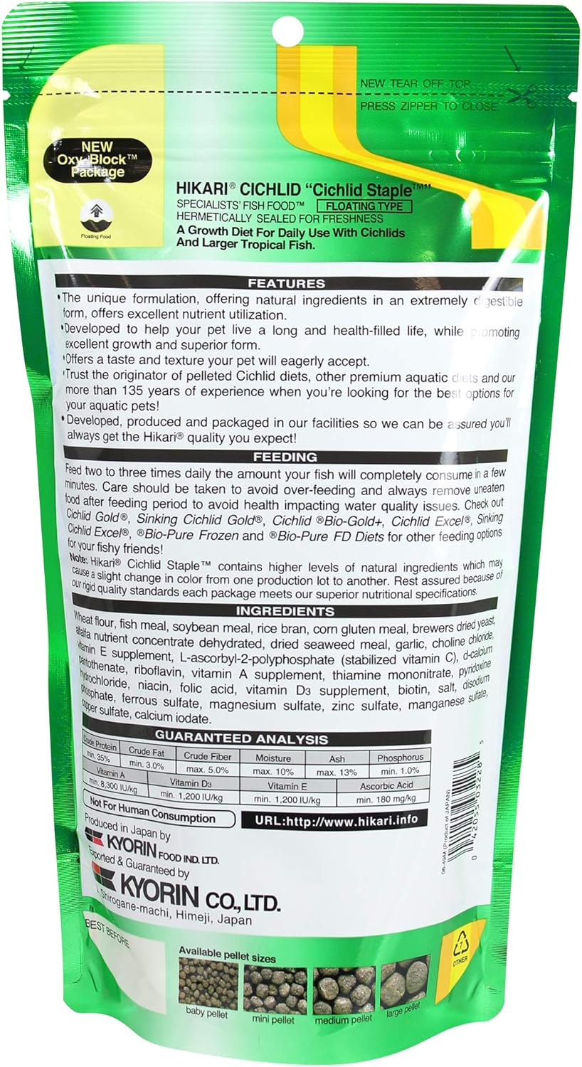 Hikari Cichlid Staple Floating Pellets Fish Food, Large Pellets, 8.8 oz. (250g)