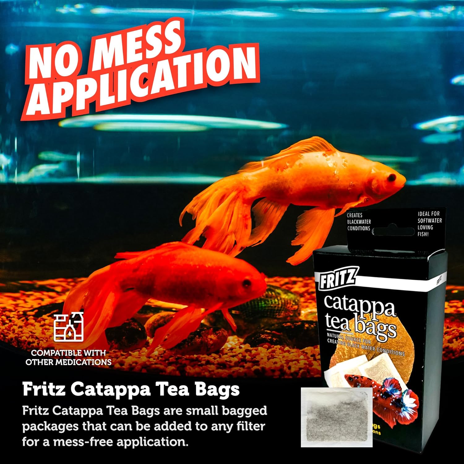 Fritz Aquatics Betta Botanicals for Betta and Community Fish Aquariums (Cattapa Tea Bags - 10ct)