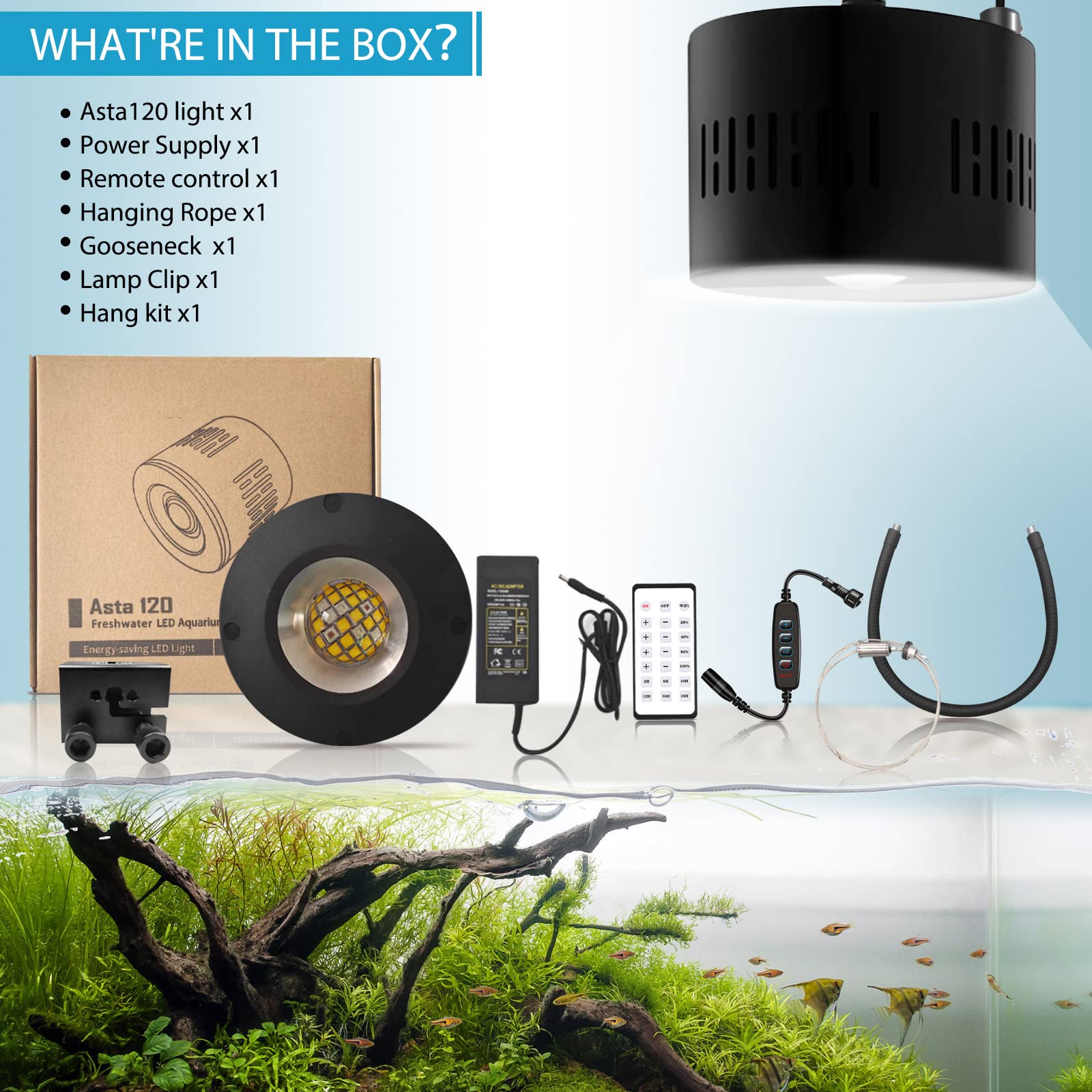 Lominie LED Aquarium Light Saltwater Aquarium Lamp 30W Full Spectrum with Remote Dimmable Nano Coral Reef Light for Fish Tank with Bracket