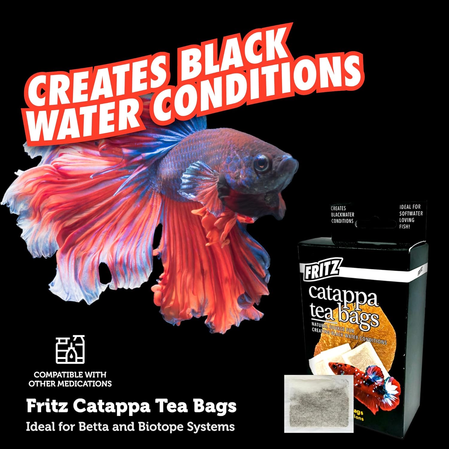 Fritz Aquatics Betta Botanicals for Betta and Community Fish Aquariums (Cattapa Tea Bags - 10ct)