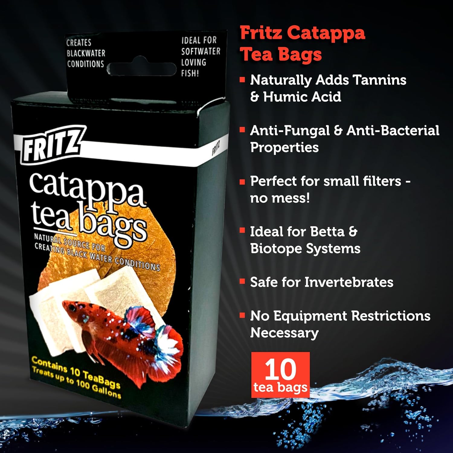 Fritz Aquatics Betta Botanicals for Betta and Community Fish Aquariums (Cattapa Tea Bags - 10ct)