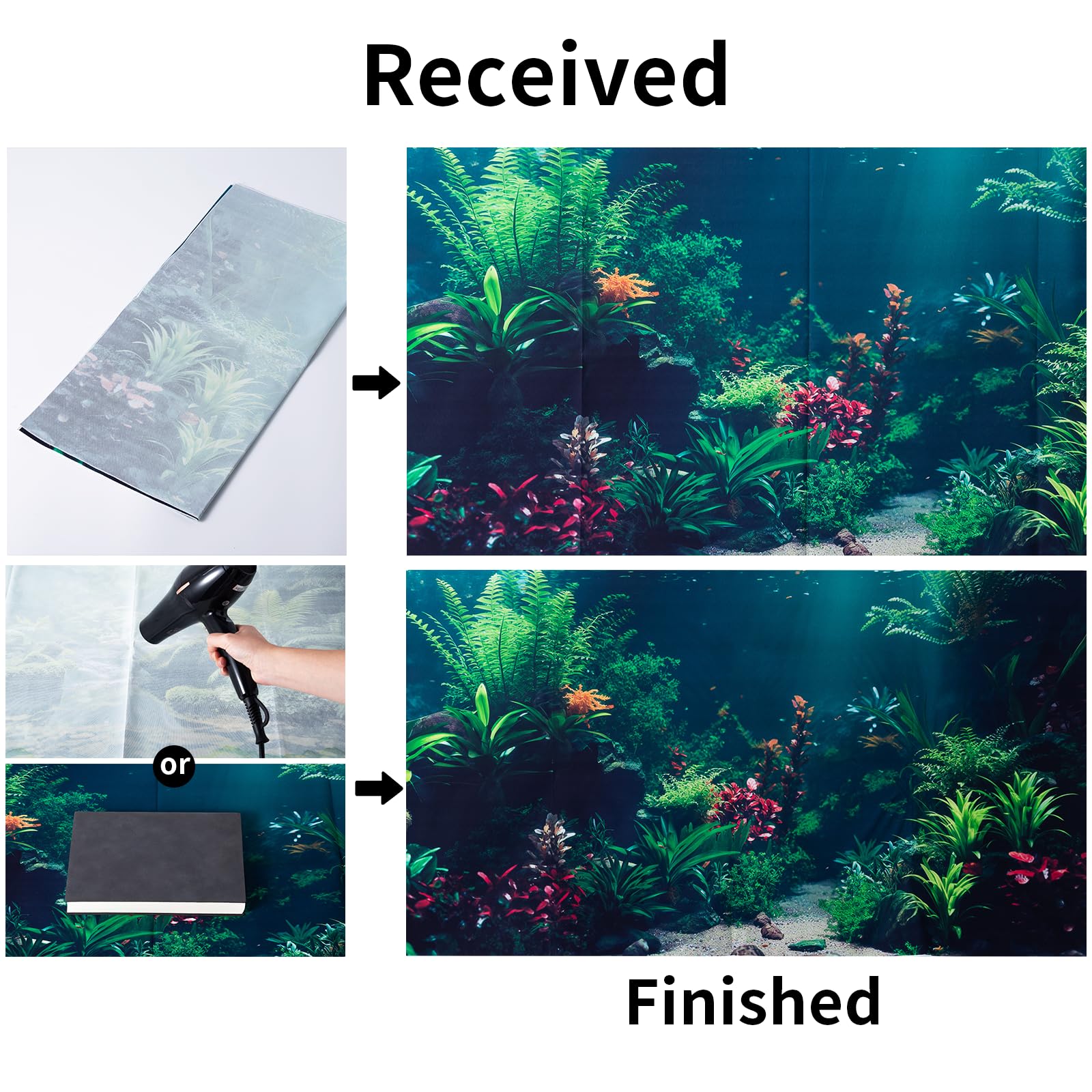COMSUN 3 Pack Aquarium Background, 36x18 inches Polyester Aquarium Background, Cloth Fish Tank Background, Undersea Corals Sunshines & Rock Aquatic Plants
