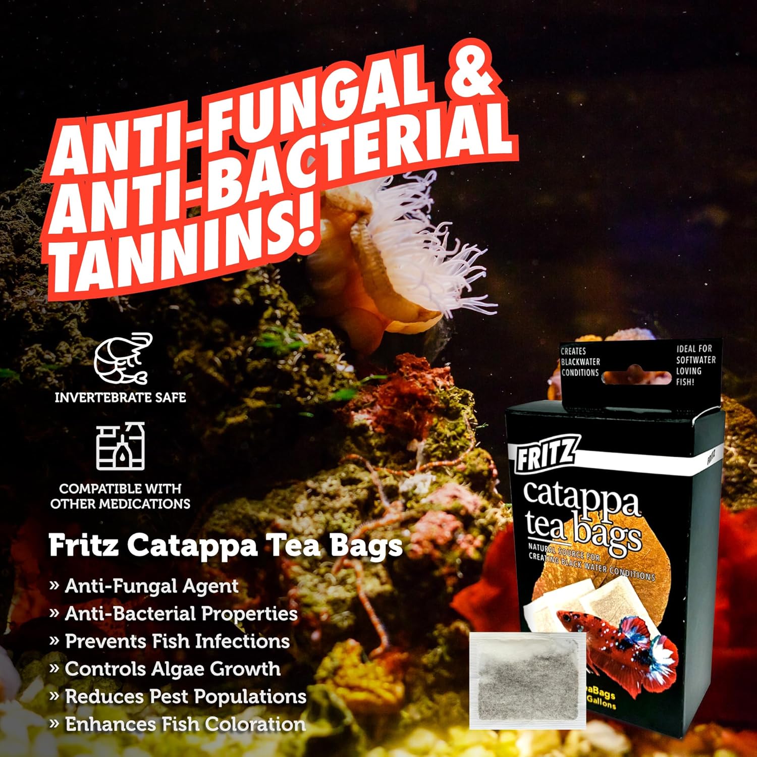 Fritz Aquatics Betta Botanicals for Betta and Community Fish Aquariums (Cattapa Tea Bags - 10ct)