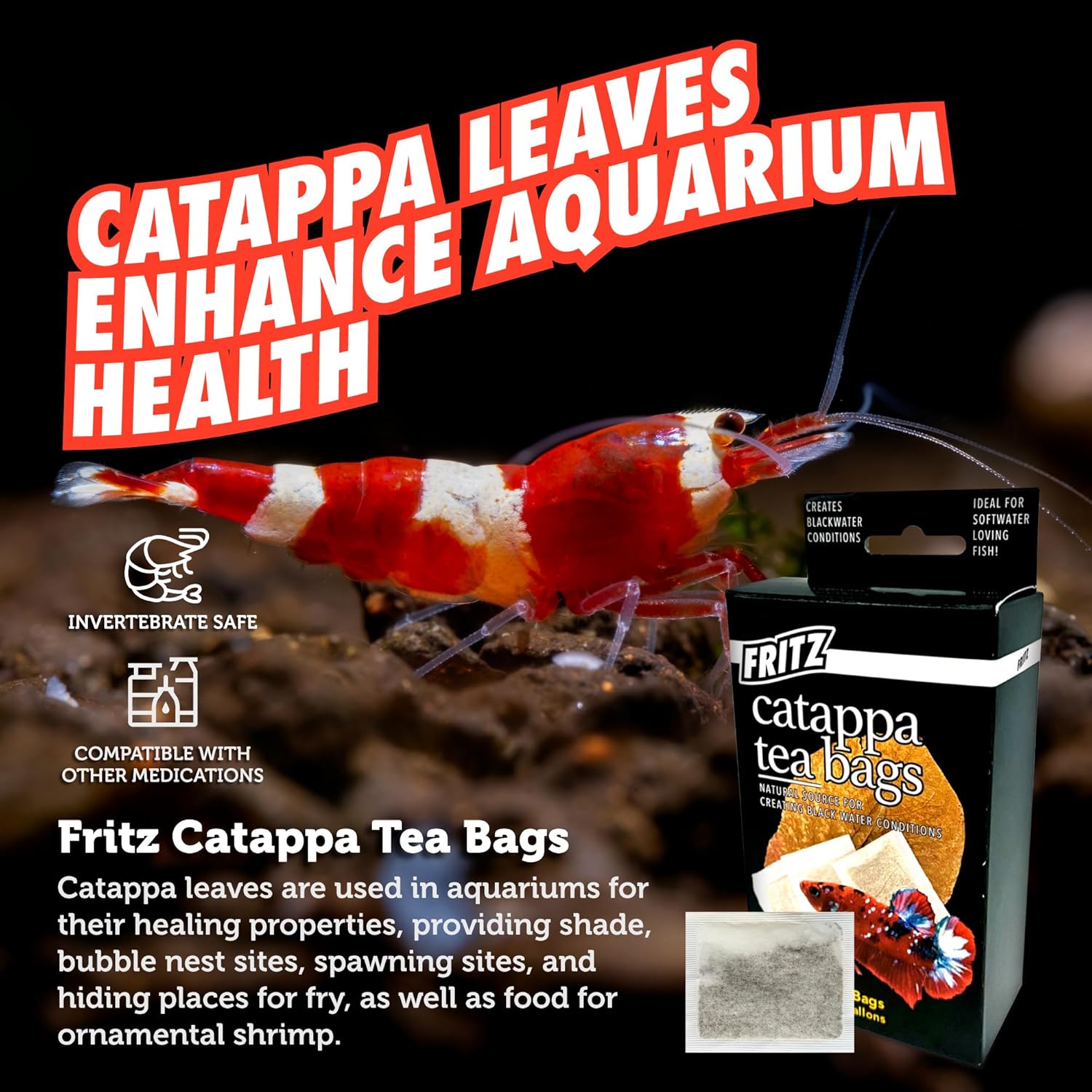 Fritz Aquatics Betta Botanicals for Betta and Community Fish Aquariums (Cattapa Tea Bags - 10ct)