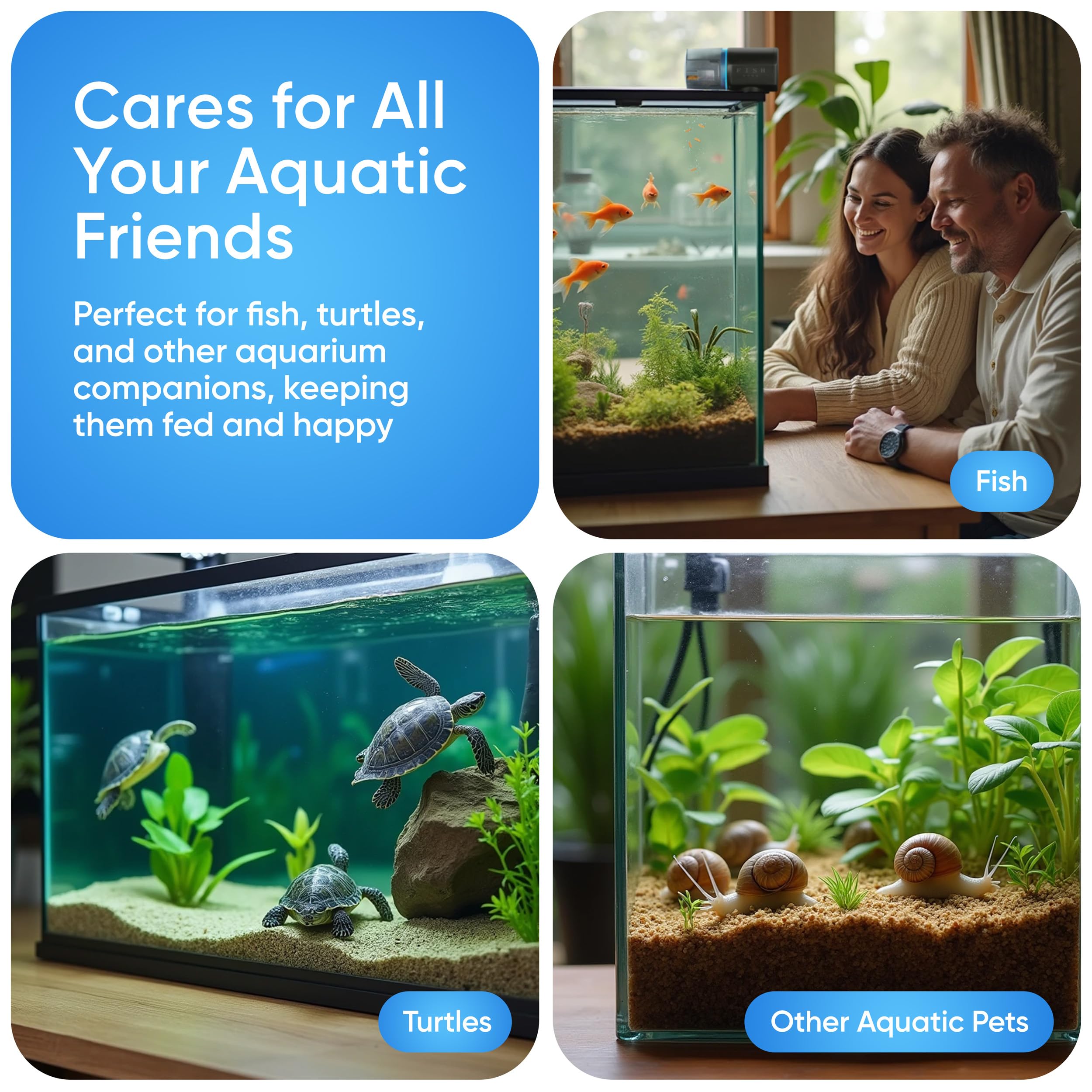 FISHNOSH Automatic Fish Feeder for Aquarium - New Generation 2025, Auto Food Dispenser with Timer for Small Tank, Big Aquariums & Pond (Blue)