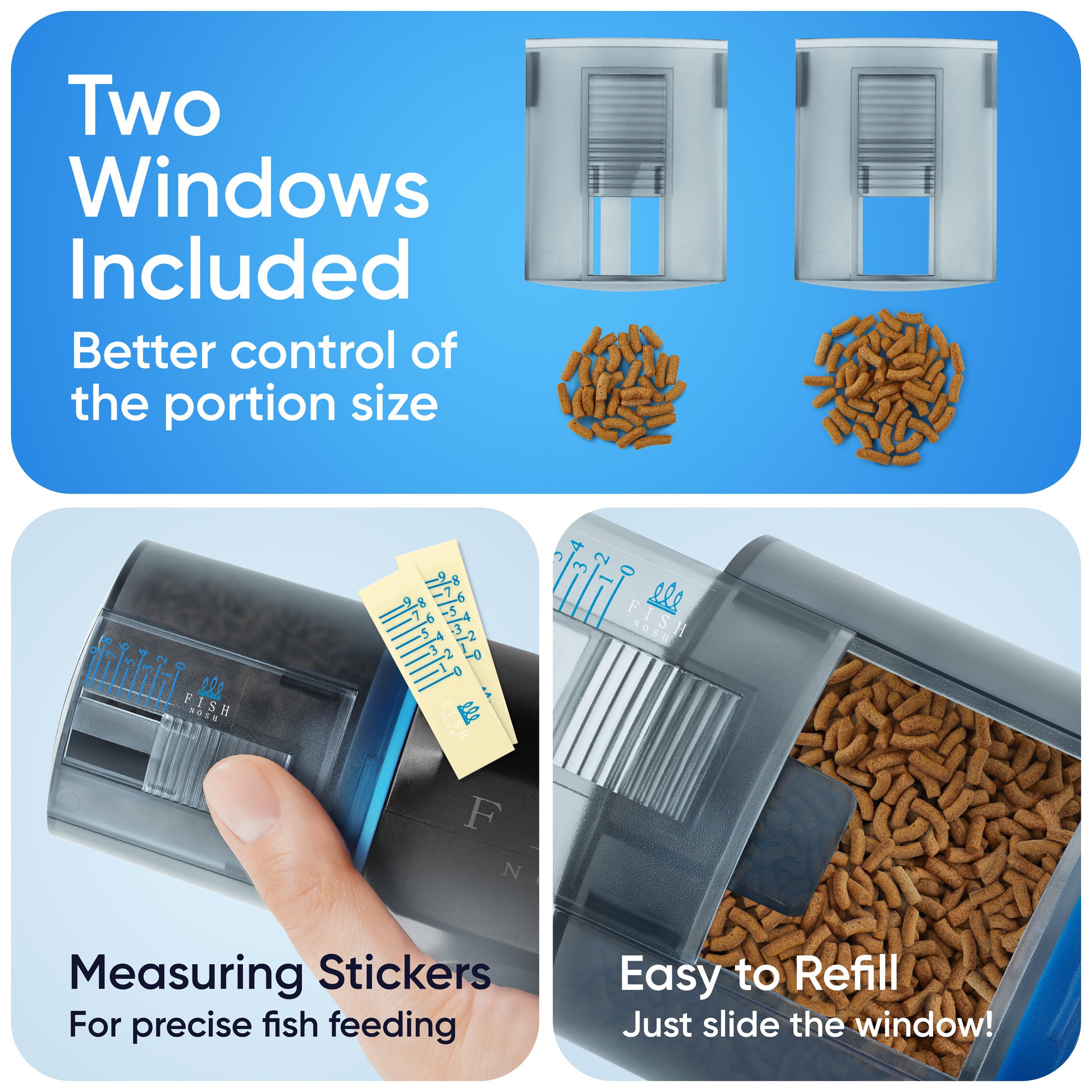 FISHNOSH Automatic Fish Feeder for Aquarium - New Generation 2025, Auto Food Dispenser with Timer for Small Tank, Big Aquariums & Pond (Blue)