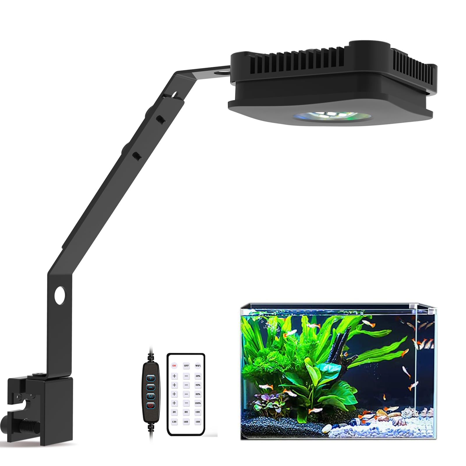 Lominie LED Aquarium Light Saltwater Aquarium Lamp 30W Full Spectrum with Remote Dimmable Nano Coral Reef Light for Fish Tank with Bracket