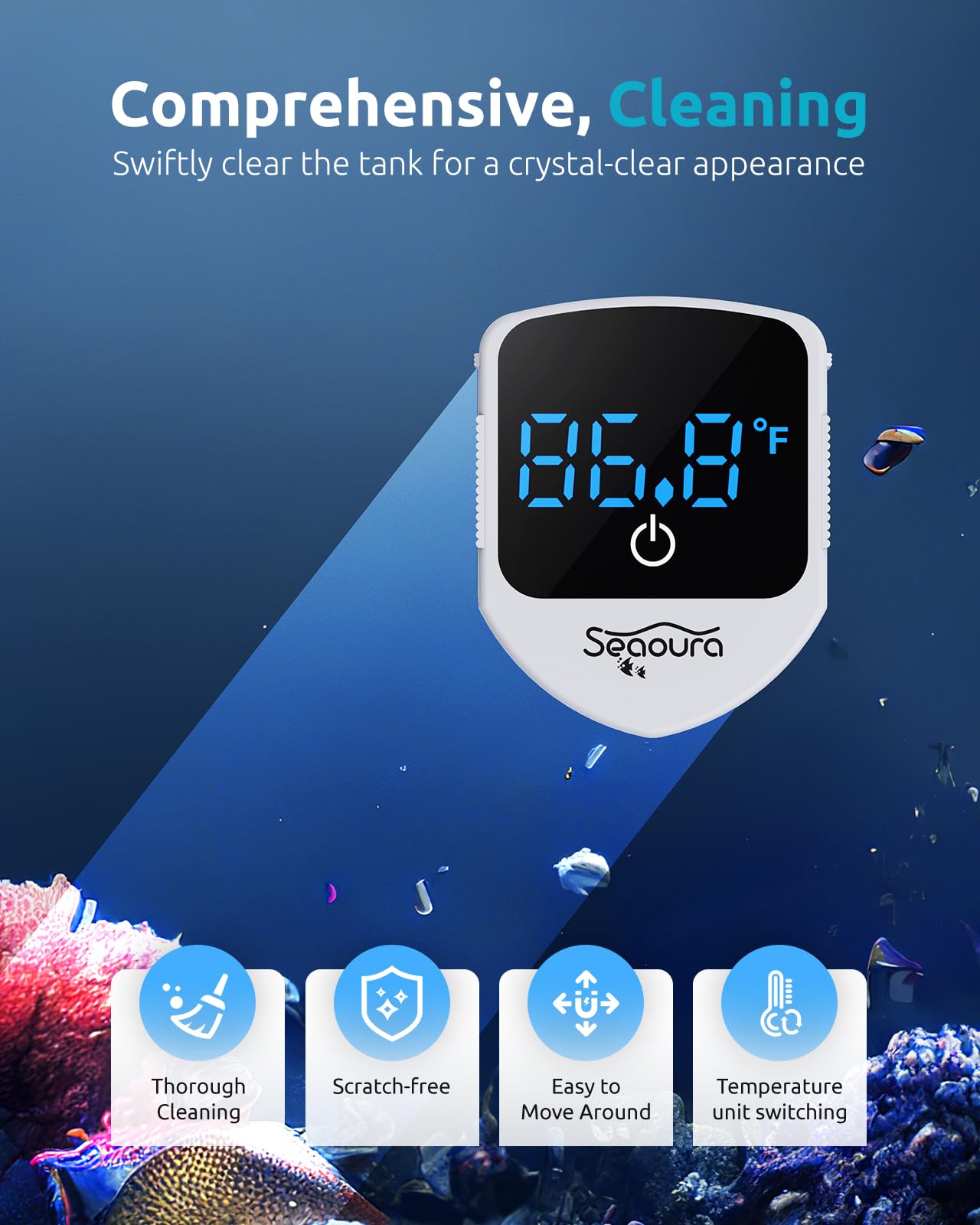 Aquarium Magnetic Cleaner with Thermometer, Fish Aquariums Mini Magnet Brush Only for Glass Tank,Tiny Magnets Clean Floating Cleaning ToolAlgae Scrapers(Blue)