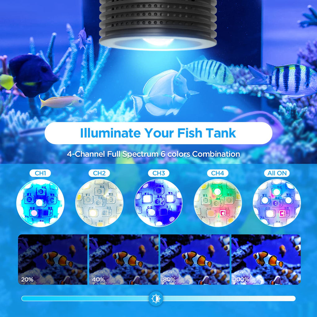 Lominie LED Aquarium Light Saltwater Aquarium Lamp 30W Full Spectrum with Remote Dimmable Nano Coral Reef Light for Fish Tank with Bracket