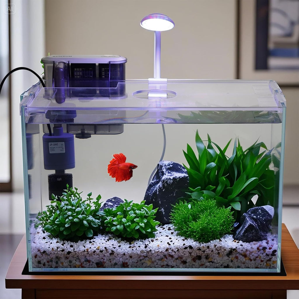5 Gallon Glass Small Fish Tank with Filter Light and Lid, Betta Aquarium Starter Kits