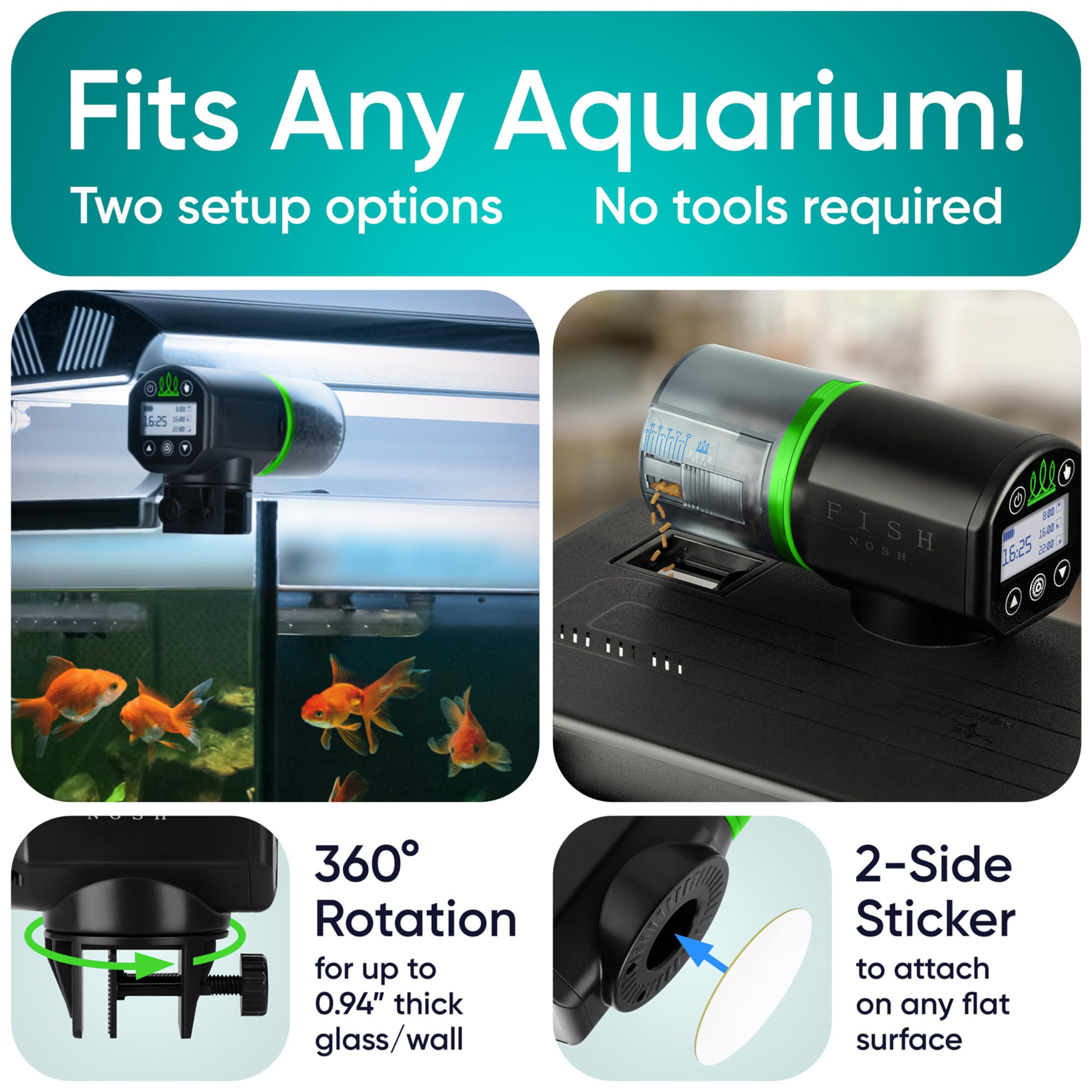 FISHNOSH Automatic Fish Feeder for Aquarium - New Generation 2025, Auto Food Dispenser with Timer for Small Tank, Big Aquariums & Pond (Blue)