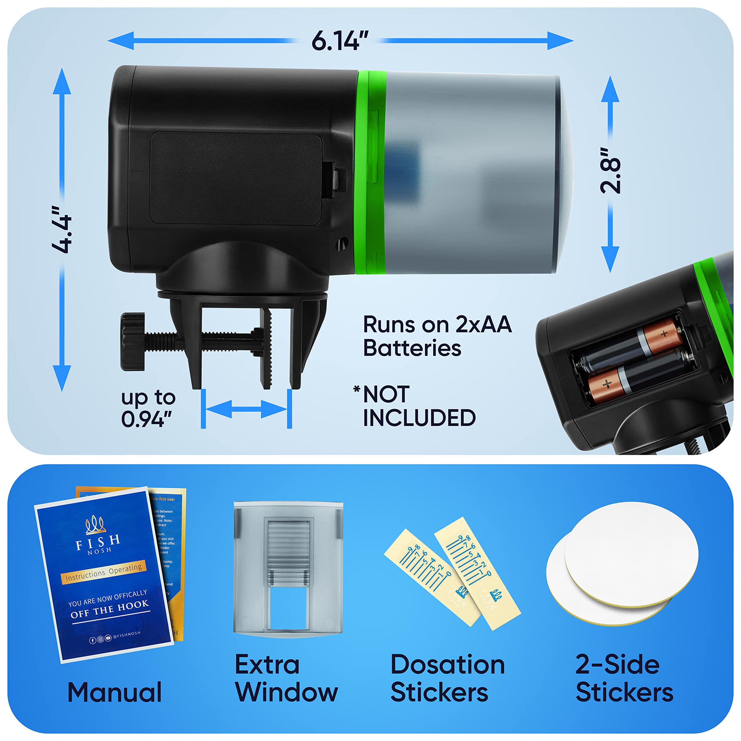FISHNOSH Automatic Fish Feeder for Aquarium - New Generation 2025, Auto Food Dispenser with Timer for Small Tank, Big Aquariums & Pond (Blue)